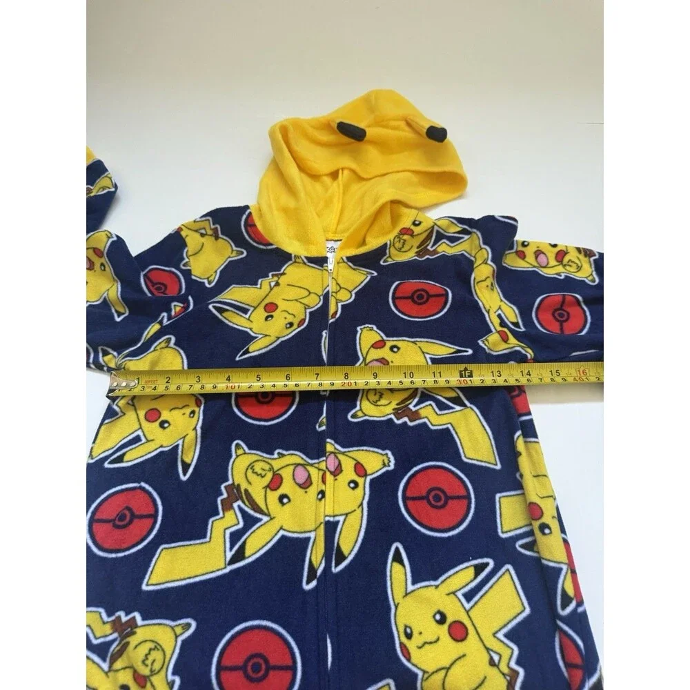 Pokemon Pikachu Hooded One Piece Pajamas Kids Size S 6-7 Fleece Zip Front